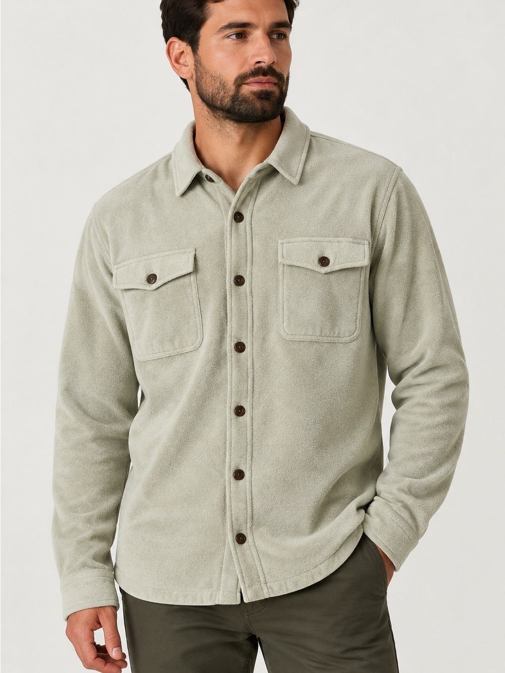 Vuori Men’s Shirt Jacket  Sage Green Button Up Lightweight